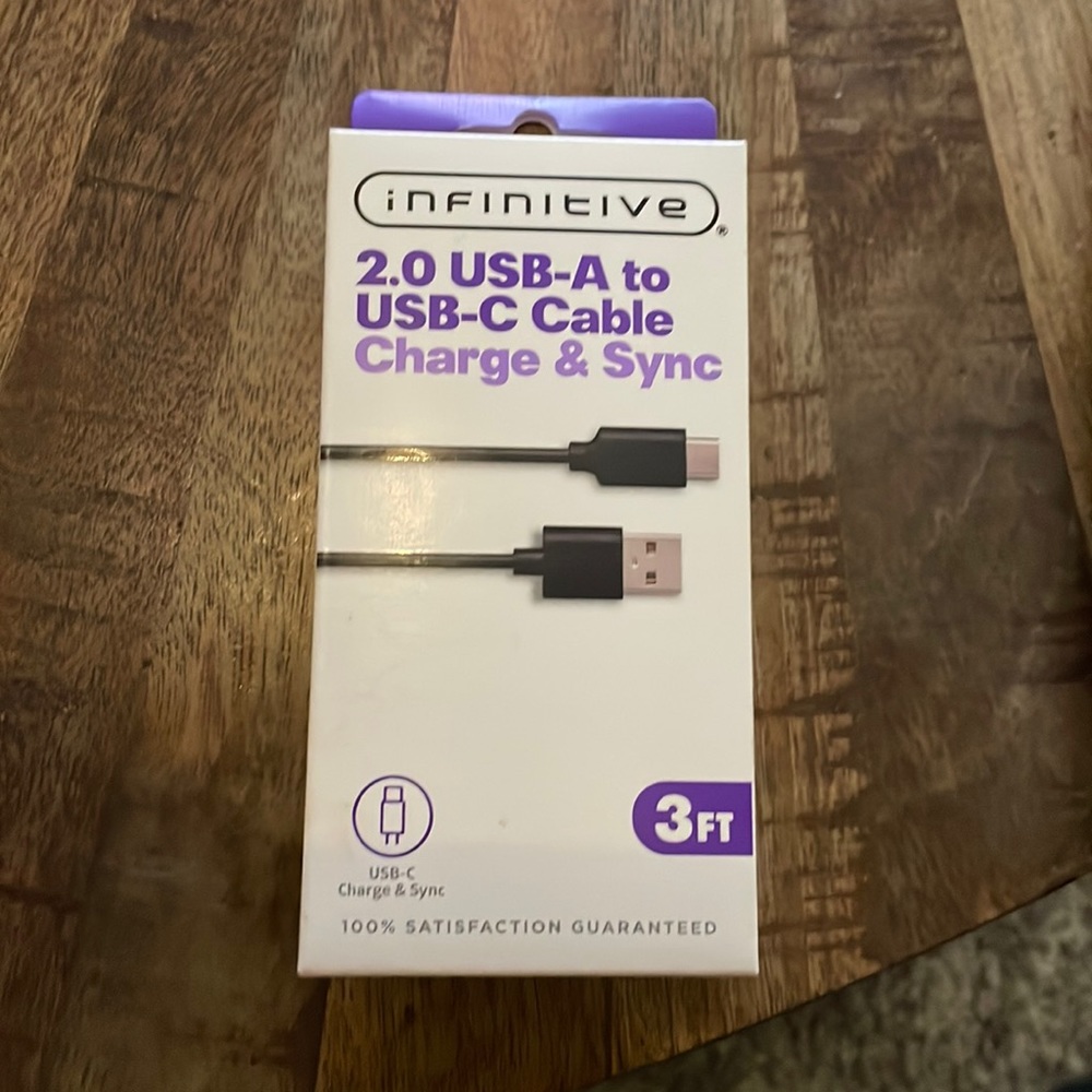 Infinitive 2.0 usb-a to usb-c cable charge & sync new